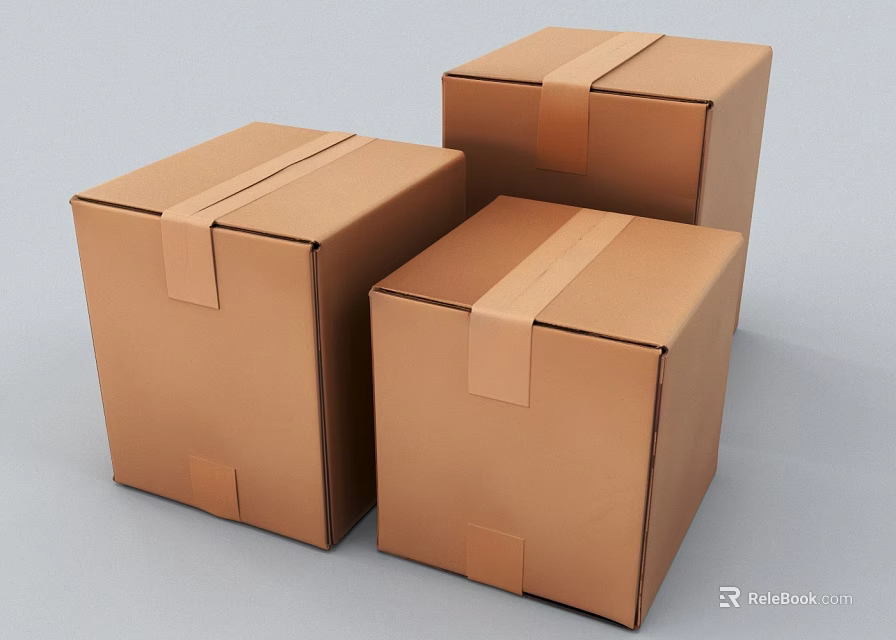 Brown Cardboard Boxes With Tape For Storage And Packing Supplies 3d model 
