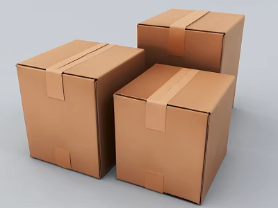 Brown Cardboard Boxes With Tape For Storage And Packing Supplies 3d model