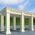White Pergola Structure With Columns Surrounded by Green Trees Under Blue Sky 3d model