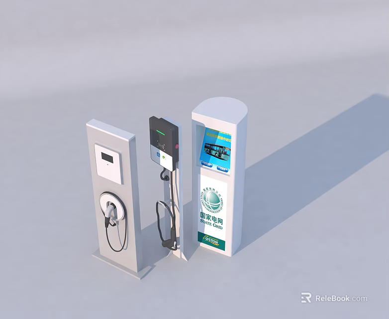 Electric Vehicle Charging Stations With Display Screen And Green Logo Features 3d model 