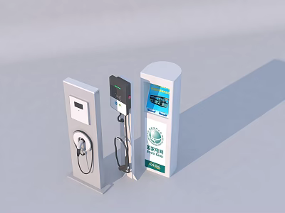Electric Vehicle Charging Stations With Display Screen And Green Logo Features 3d model