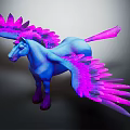 Colorful Vibrant Mythical Pegasus With Blue Body And Purple Pink Feathered Wings