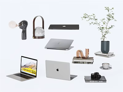 Modern Laptop Setup With Open Closed Models Camera Cup And Home Office Accessories 3d model