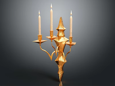 Golden Decorative Candle Lamp With Three Candles And Geometric Design For Indoor Lighting 3d model