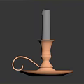 Copper Candlestick Holder With Burned Gray Candle On Reflective Base
