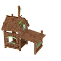 Wooden House With Sloped Roof Small Windows Green Accents And Porch