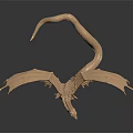 Game And Movie Character Golden Dragon Sculpture With Spread Wings Detailed Texture And Shiny Surface
