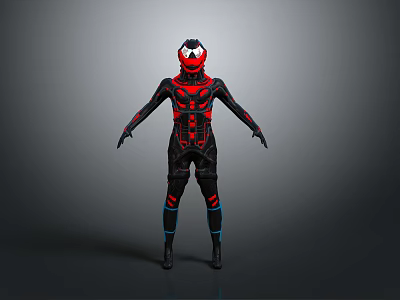 Black And Red Slim Fit Bodysuit With Blue Lines And Red Eye Head Design 3d model