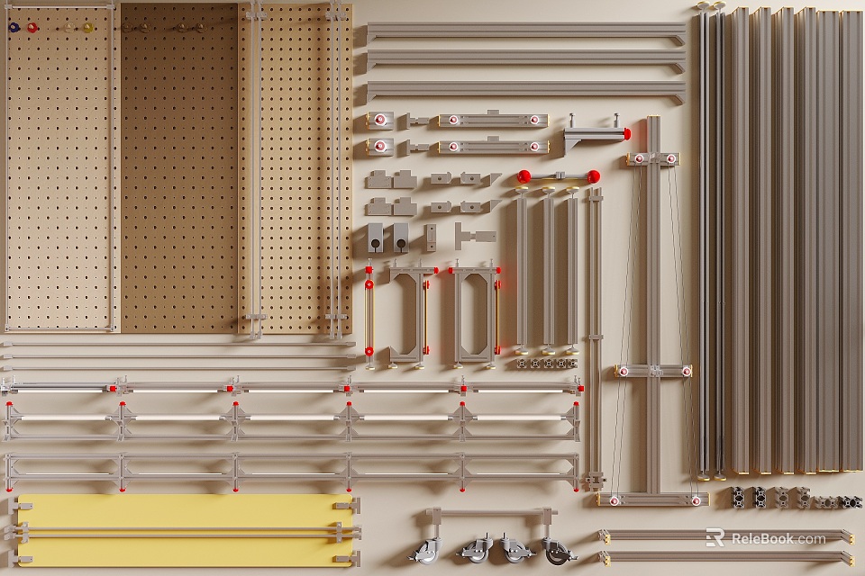 Assorted Industrial Metal Construction Components Including Pipes Brackets Fittings And Hardware 3d model 