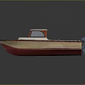 Stylish Wooden Yacht With Colorful Hull White Canopy And Blue Equipment