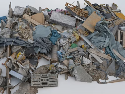 Heap of Various Mixed Waste With Debris Stones Wood and Fabrics 3d model