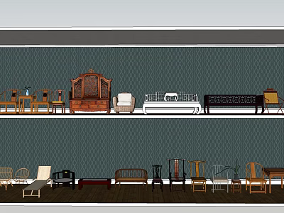 Chinese style leisure chair chair combination 3d model