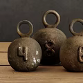 Vintage Cast Iron Weight Ornaments With Numbers On Wooden Surface Dark Background