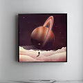 Starry Night Canvas Art With Person Standing Under Large Moon And Nebula