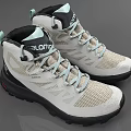 Salomon Beige High Top Outdoor Shoes With Light Blue Laces Mesh Upper And Black Sole