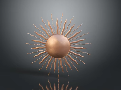 Copper Sun Shaped Decorative Ornament With Radiating Lines And Reflection 3d model