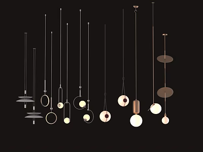 Modern Pendant Lights With Various Shapes And Hanging Designs For Interior Decor 3d model