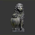 Sitting Bronze Lion Sculpture With Mane Clawing Ball On Square Base