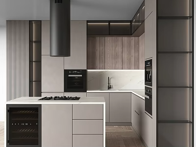 Modern Kitchen Interior Featuring Stylish Cabinets And Island Countertop With Appliances 3d model