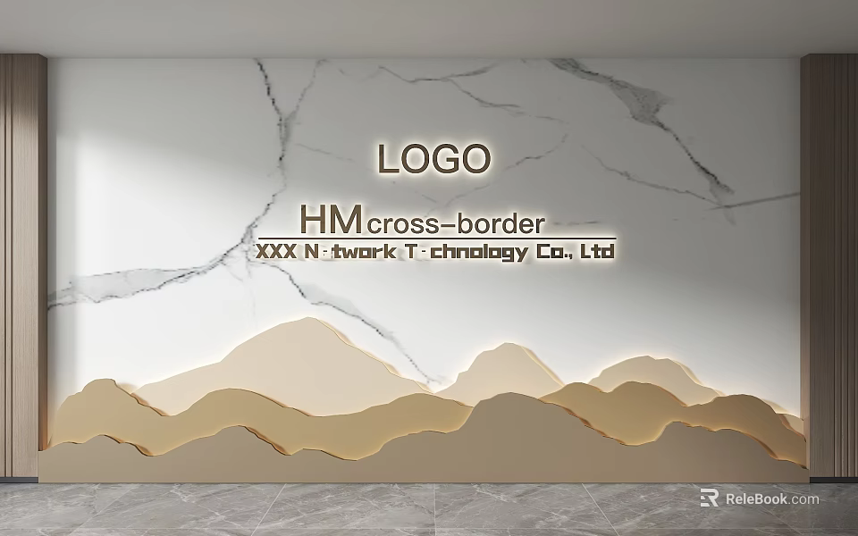 Modern Background Wall with Marble Texture LOGO and Mountain Shaped Decoration 3d model 