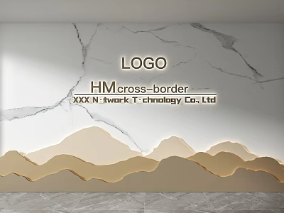 Modern Background Wall with Marble Texture LOGO and Mountain Shaped Decoration 3d model