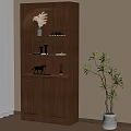 Wooden Bookshelf With Arched Top Shelves Cabinets And Potted Plant Decor