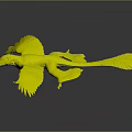 Blue Mythical Flying Creature With Expanded Wings Orange Tail Feathers In Dark Background