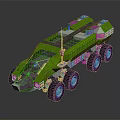 Green Off Road Vehicle With Multiple Large Wheels And Unique Design Structure 3d model