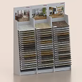 Wooden Flooring Samples Display Rack Featuring Various Styles Colors And Interior Scenes