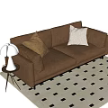 Multi-person Sofa Leather Sofa Three-person Sofa Long Sofa Coffee Table Side Table Low Table Carpet Table Lamp Ornaments Pillow 3d model