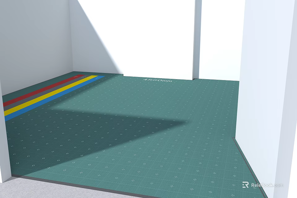 Kindergarten Play Area Interior With Green Safe Mat And Colorful Stripes 3d model 