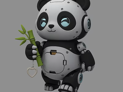 Robotic Reptile Character Holding Bamboo And Heart Shaped Pendant Design 3d model