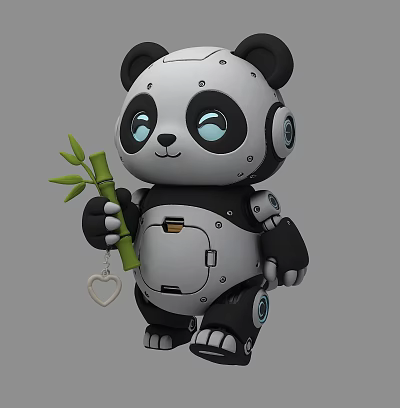 Robotic Reptile Character Holding Bamboo And Heart Shaped Pendant Design 3d model