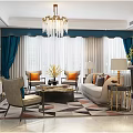 Elegant Dining And Living Room Interior With Chandelier Dining Table Decorative Partition And Sofa