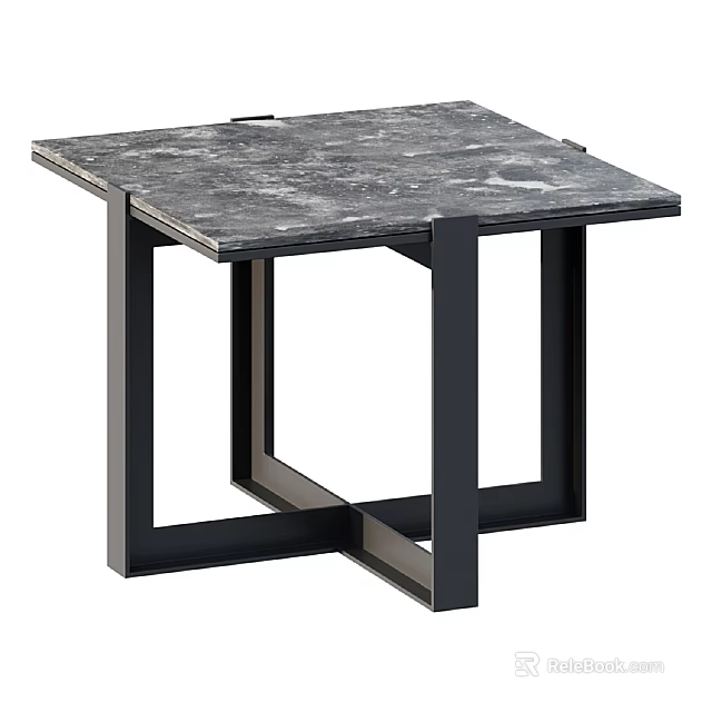 Modern Sofa Coffee Table Set With Marble Top And Black Metal Frame 3d model