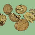 Natural Whole Walnuts And Shelled Walnut Kernels Displayed On White Background
