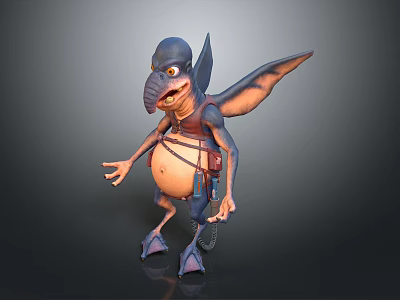 Fantasy Winged Humanoid Game Character With Large Nose Leather Armor And Tail 3d model