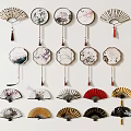 Traditional Chinese Fan Wall Hangings Featuring Various Floral And Landscape Patterns