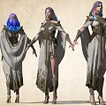 Game Movie Female Character Purple Blue Gradient Hair White Robe Gold Decorations High Heels Different Views