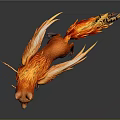 Mythical Flaming Fox with Orange Fiery Fur Standing on Black Background with Reflection