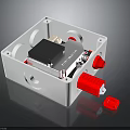 Electronic Electrical Control Box With White Square Casing And Internal Red Components
