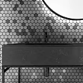 Modern Bathroom Vanity Interior with Hexagonal Tile Wall and Round Mirror 3d model