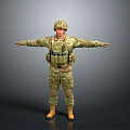 Military Soldier In Camouflage Uniform With Helmet And Tactical Vest Arms Outstretched