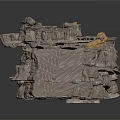 Industrial Cave Interior With Rock Walls Mechanical Wheel And Gravel Floor