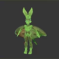 Fantasy Creature 3D Figure With Green Leaf Headdress Gold Accents And Decorative Wings