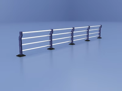 Modern Architectural Railing With Blue Posts And White Horizontal LED Bars 3d model