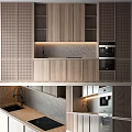 Modern Kitchen Interior With Wooden Cabinets Perforated Doors And Marble Countertop