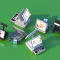 Practical Multiple Cash Registers With Digital Displays Barcode Scanners And Receipt Printers