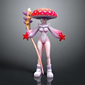 Mushroom Humanoid Creature Character With Pink Accents Holding Star Staff And Red White Spotted Cap
