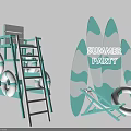 Summer Party Setup With Lifeguard Ladder Surfboards Life Rings And Deck Chair